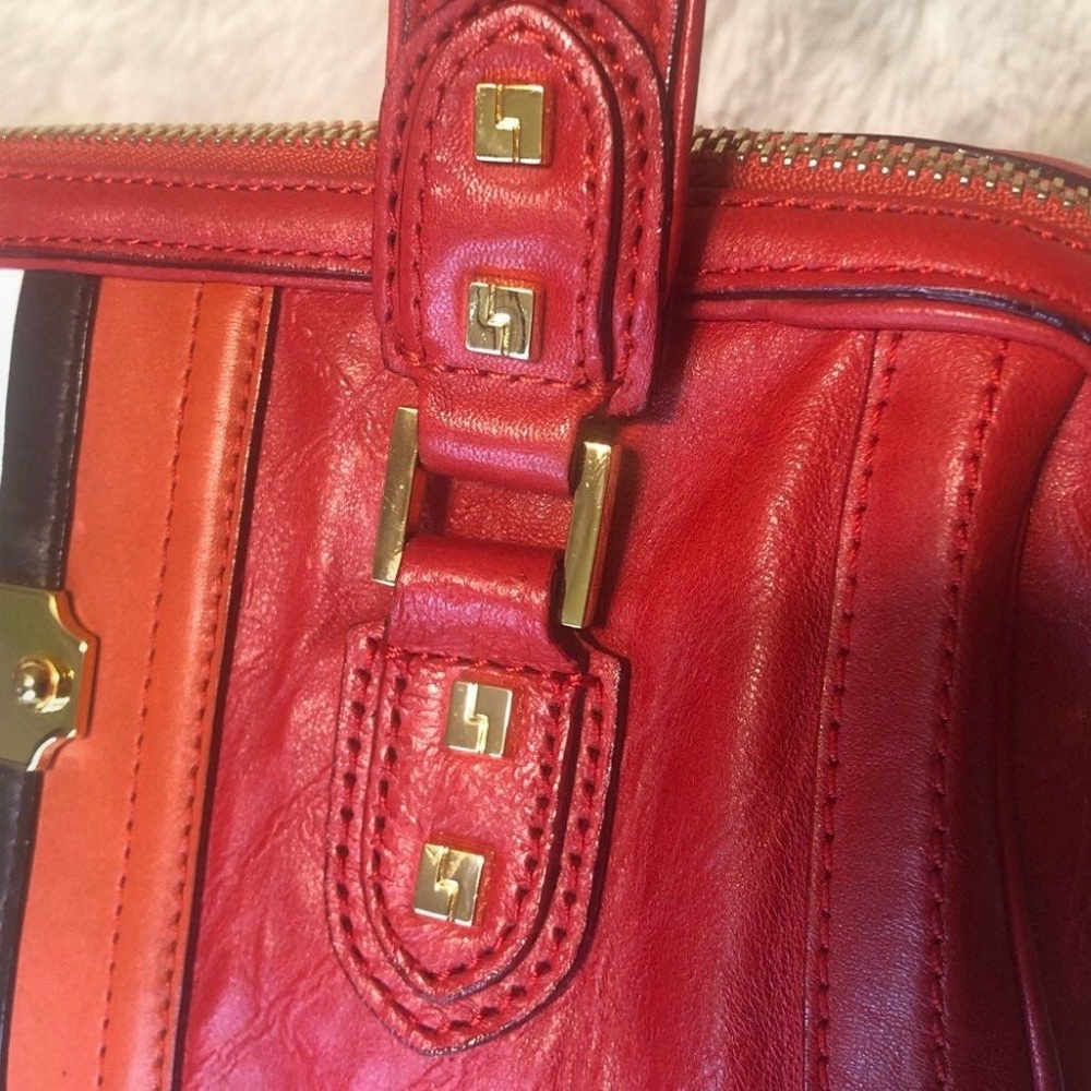 L.A.M.B. Red & Orange Alston Saddle  Y2K White Era Handbag - Picture 12 of 16